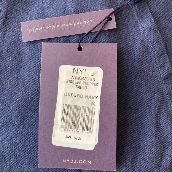 NYDJ Wide Leg Cargo Capri Pants Linen Blend Plus 18W Oxford Navy NWT - Picture 5 of 11